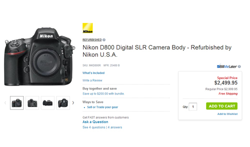 Nikon D800 'refurbished' rẻ hơn hàng mới tới 500 USD