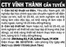 Tp. Hồ Chí Minh: Công Ty Vĩnh Thành Cần Tuyển CL1002181