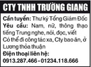 Tp. Hà Nội: CTY TNHH Trường Giang Cần tuyển: Thư ký Tổng Giám Đốc CL1002376