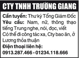 CTY TNHH Trường Giang Cần tuyển: Thư ký Tổng Giám Đốc