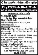 Tp. Hồ Chí Minh: Cty CP Bình Bình Minh Cần tuyển nhân viên gấp RSCL1189668