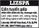 Tp. Hồ Chí Minh: LIZSPA Cần tuyển gấp nhân viên chăm sóc da, massage mặt RSCL1646719