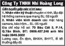 Tp. Hồ Chí Minh: Công Ty TNHH Nhi Hoàng Long Cần tuyển gấp các vị trí sau: RSCL1068353