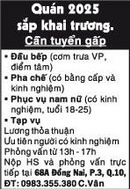 Tp. Hồ Chí Minh: Quán 2025 sắp khai trương Cần tuyển gấp RSCL1647090