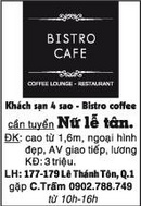 Tp. Hồ Chí Minh: Khách sạn 4 sao - Bistro coffee cần tuyển Nữ lễ tân. ĐK: cao từ 1, 6m, ngoại hình RSCL1087417