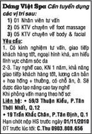 Tp. Hồ Chí Minh: Dáng Việt Spa Cần tuyển dụng các vị trí sau: RSCL1106978