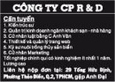 Tp. Hồ Chí Minh: Công ty CP R&D Cần tuyển RSCL1007750