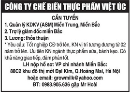 Công Ty Chế Biến Thực Phẩm Việt Úc Cần Tuyển