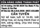 Tp. Hồ Chí Minh: Cửa Hàng Hưng Thành Phát Cần Tuyển CL1009301