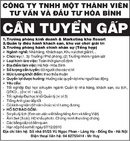 Tp. Hà Nội: Công Ty TNHH Một Thành Viên Tư Vấn Và Đầu Tư Hòa Bình Cần Tuyển CL1009301