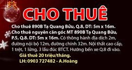 Cho thuê 890B Tạ Quang Bửu, Q.8, DT: 5m x 16m.