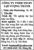 Tp. Hồ Chí Minh: Công Ty TNHH Thương Mại Dịch Vụ Lợi Vượng Thành Cần Tuyển CL1010859