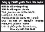 Công ty TNHH Ignite Club cần tuyển: