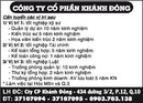 Tp. Hồ Chí Minh: Công ty Cổ Phần Khánh Đông Cần tuyển các vị trí sau RSCL1074093