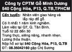 Công ty CPTM Gỗ Minh Dương Cần tuyển: Nhân viên giao hàng và lắp ráp đồ gỗ.
