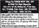 Tp. Hồ Chí Minh: Công Ty TNHH MTV Thương Mại - Dịch Vụ & Giải Trí Ngô Nguyễn Cần Tuyển CL1016089P9