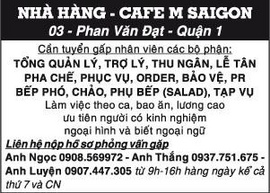 Nhà Hàng - Cafe M Saigon Cần Tuyển