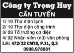 Công ty Trọng Huy cần tuyển