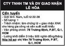 Tp. Hồ Chí Minh: CTy TNHH Thương Mại Và DV Giao Nhận Lê Hòa Cần tuyển CL1013918