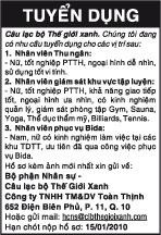 Câu lạc bộ Thế giới xanh.Chúng tôi đang có nhu cầu tuyển dụng cho các vị trí sau