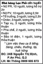 Nhà hàng Lạc Phố cần tuyển