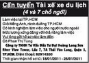 Tp. Hồ Chí Minh: Cần tuyển Tài xế xe du lịch (4 và 7 chỗ ngồi) CL1014930