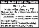 Tp. Hồ Chí Minh: Nhà Hàng Phở Hai Thiền Cần tuyển CL1017639P11