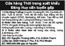 Tp. Hồ Chí Minh: Cửa hàng Thời trang xuất khẩu Đăng Huy cần tuyển gấp CL1016644P7