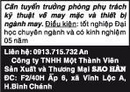 Tp. Hồ Chí Minh: Cần tuyển trưởng phòng phụ trách kỹ thuật về may mặc và thiết bị ngành may CL1016995