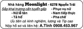 Nhà hàng Moonlight 627B Nguyễn Trãi Sắp khai trương cần tuyển gấp