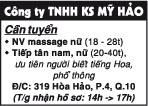 Công ty TNHH KS Mỹ Hảo Cần tuyển