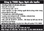 Công ty TNHH Ngọc Nghi cần tuyển: