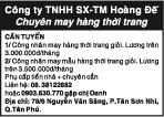 Công ty TNHH Sản Xuất - TM Hoàng Đế Chuyên may hàng thời trang Cần Tuyển