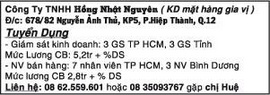 Công Ty TNHH Hồng Nhật Nguyên Tuyển Dụng