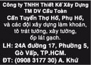 Tp. Hồ Chí Minh: Công ty TNHH Thiết Kế Xây Dựng TM DV Cầu Toàn: Cần Tuyển Thợ Hồ, Phụ Hồ CL1019173