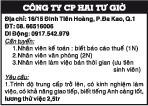 Công ty CP Hai Tư Giờ Cần tuyển Nhân viên kế toán : biết báo cáo thuế