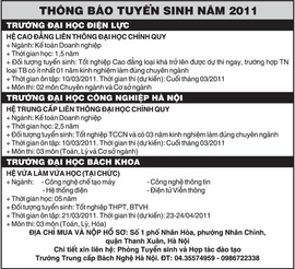 Trường Đại Học Điện Lực Thông Báo Tuyển Sinh Năm 2011