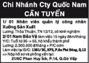 Tp. Hồ Chí Minh: Chi Nhánh Cty Quốc Nam Cần Tuyển CL1021125