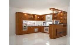 Tủ bếp gỗ Pơmu tạo không gian phòng bếp cao cấp châu âu