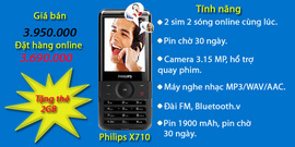 Philips X710 2 sim 2 sóng online với Pin khủng