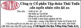 Công ty Cổ phần Tập đoàn Thái Tuấn cần tuyển nhân viên lái xe. Yêu cầu: