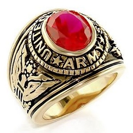 Nhẫn nam độc đáo ARMY RING - Mens Red Oval CZ Gold-Hàng ship từ Mỹ tại e24h. vn