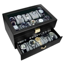 Hộp đựng đồng hồ Black Watch Display Case with Key Lock, Clear Glass Top and 20