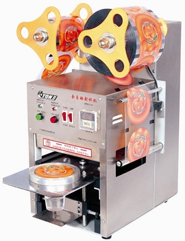 máy dán màng ly trà sữa tự động/ máy ép màng ly nhựa tự động/ máy dập nắp cốc tộng