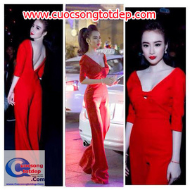 Jumpsuit Đồ Bay Phương Trinh Màu Đỏ Có Nơ Ngực Phương Trinh