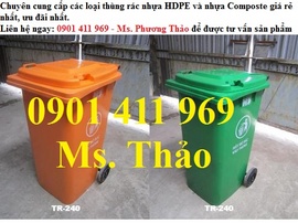 Thùng rác công cộng 240 lít, thùng chứa rác thải công nghiệp, thùng rác 2 bánh xe