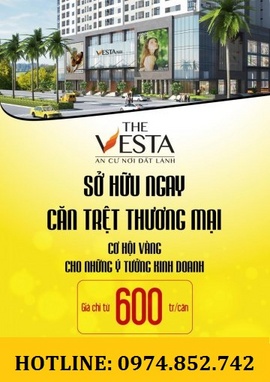 Bán ki ốt giá rẻ The Vesta-Hà Đông, giá chỉ từ 600triệu, DT 27-43m2 x 2 tầng