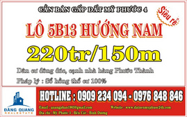 Cần Bán đất Mỹ Phước 4, Lô 5B13 hướng Nam, Bán đất Bình Dương giá 220tr/ 150m (có