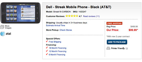 AT&T giảm giá Dell Streak còn 99.99 USD, Điện thoại, Dell Streak, AT&T giam gia Dell Streak, dien thoai, dien thoai Dell Streak, Dell, Best Buy, ra mat Dell Streak
