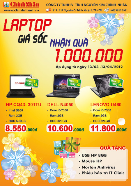 Mua laptop giá sốc được tặng quà 1 triệu đồng